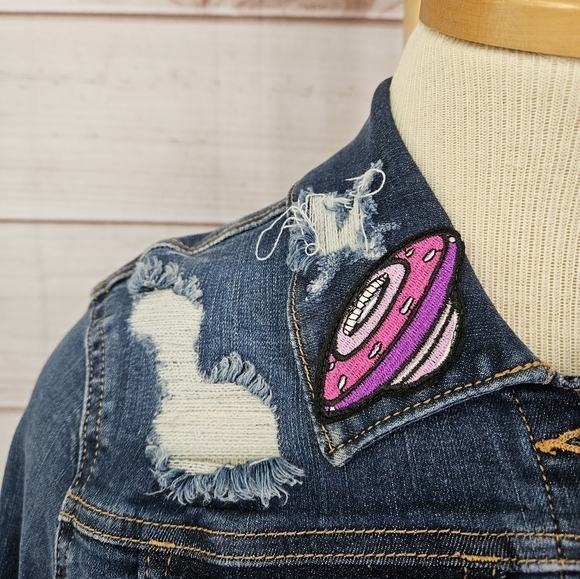 Handmade Mandalorian Distressed Jean Jacket in Admiral Blue Size Small NWT - Picture 5 of 12